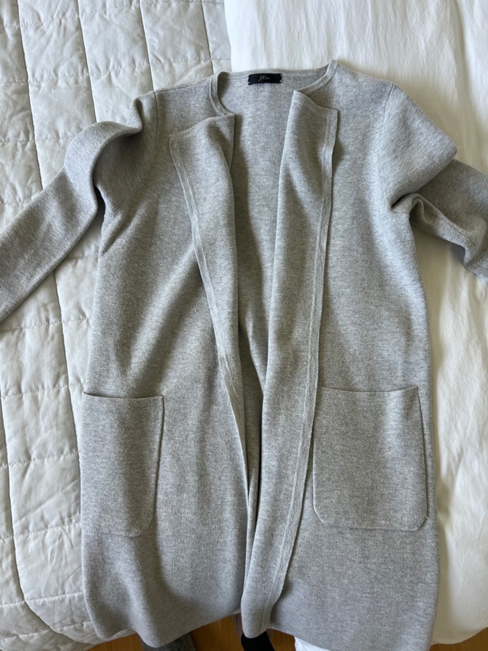 J. Crew Light Gray Open-Front Pocket Cardigan